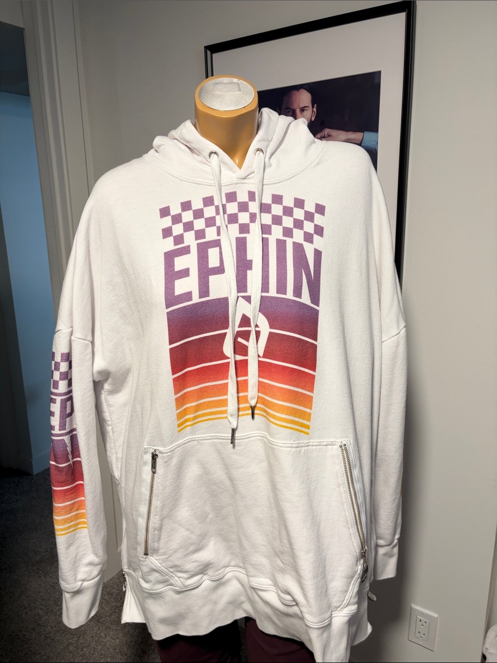 Ephin White Graphic Hoodie Shirt with Gradient Stripe Print
